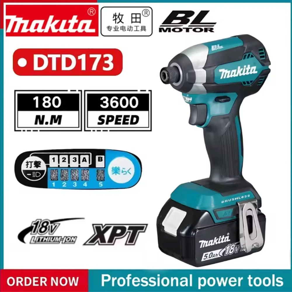 18V Original Makita DTD173 18V Brushless Impact Driver Lithium Cordless Electric Drill Power Tool Multifunction Household Tool