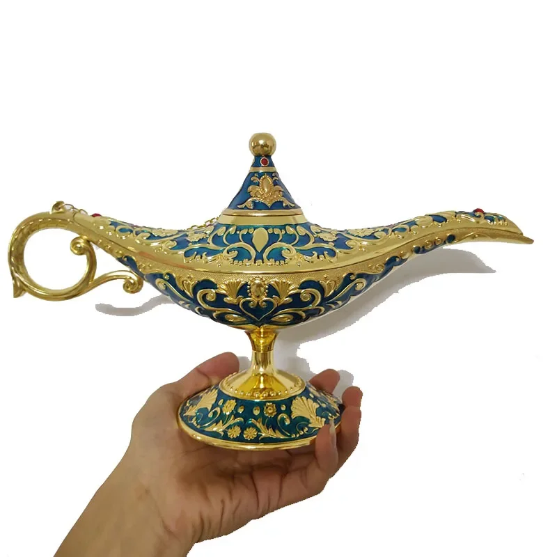 35cm Large Metal  Aladdin Magic Lamp Household Ornaments Gifts Living Room Cabinet Decoration European Creative Retro Genie Lamp