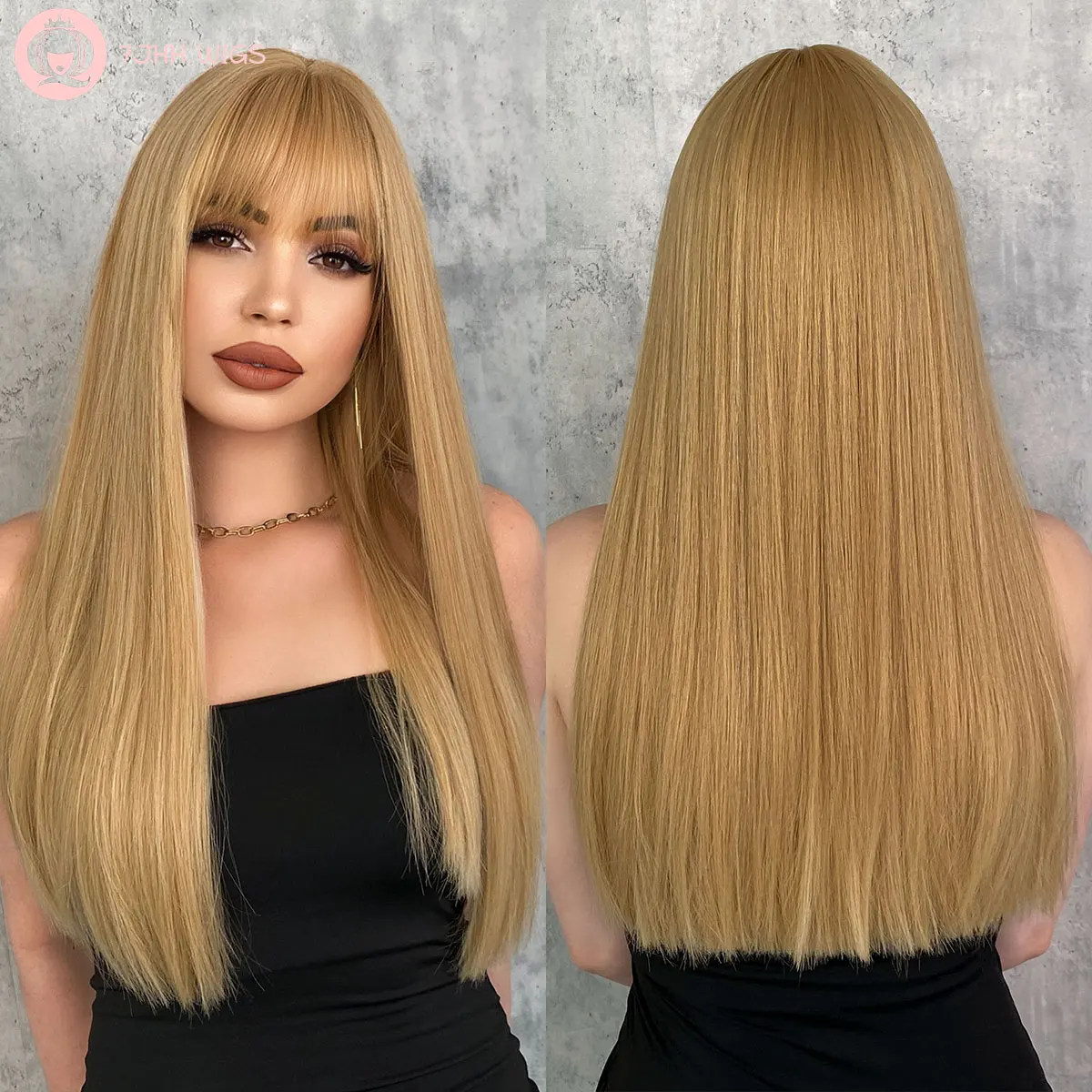 

7JHH WIGS Blonde Wig with Bang for Women Long Straight Blond Wig Synthetic Hair for Girl Cosplay and Daily Use 23"