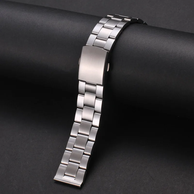 Watch Accessories Stainless Steel Wrapped Steel Strap Double Sided Folding Buckle Flat Steel Strap Men and Women Bracelet Strap