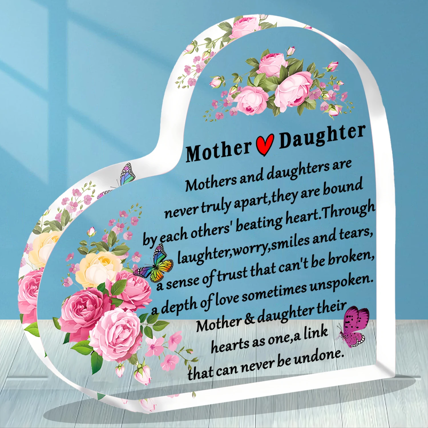 Mother and Daughter Gifts Heart-Shaped Acrylic Plaque Gifts for Mum Daughter Birthday Thanksgiving Mother's Day Gift for Mother