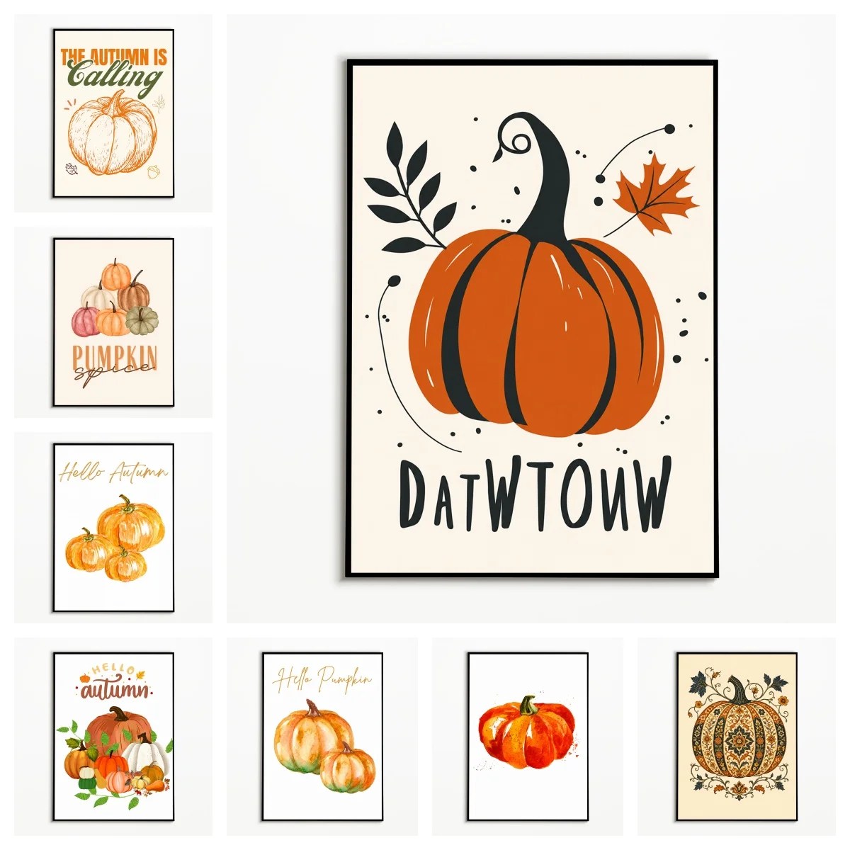 1PC  Autumn Pumpkin and Maple Leaf Poster Rural Autumn Harvest Thanksgiving Wall Art  Halloween Decor  Frameless Canvas Printing