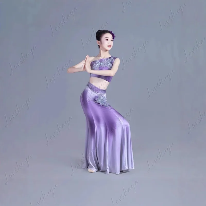 

Детские танцевальные костюмы Дай для девочек, этнический танец павлина, юбка с запахом на бедрах, рыбий хвост, сказочная энергия