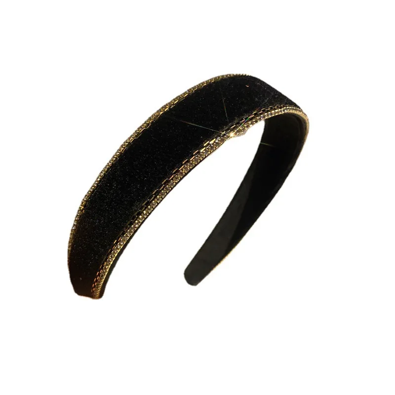 Black Fashion Sequin Hair Hoop Anti-slip Headband for Women Italy Brand High-end Hair Accessories Leather Scrunchies Hairbands