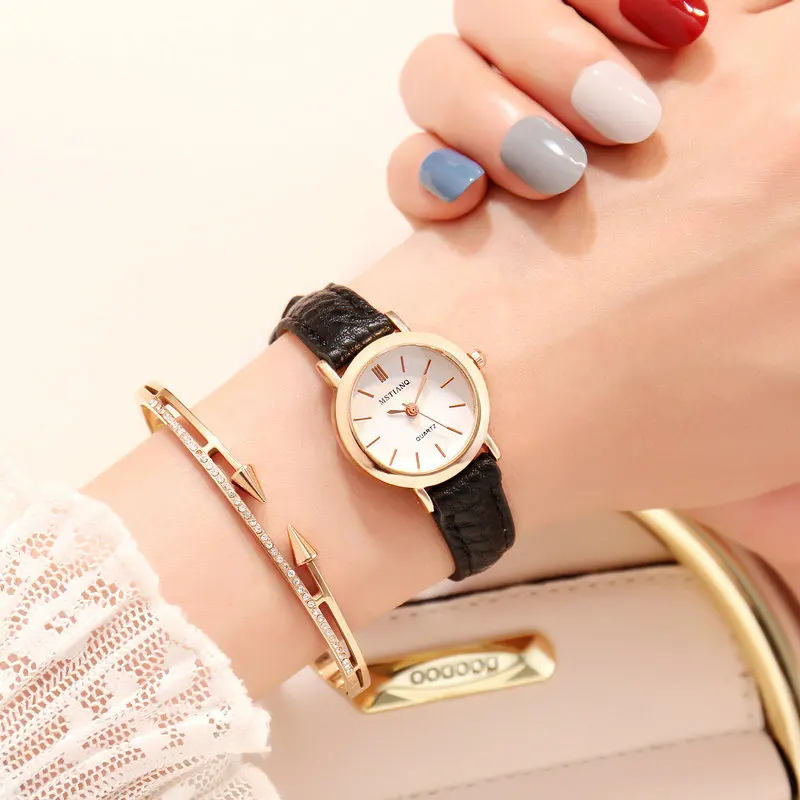 Simple Cute Ladies Watch Retro Thin Strap Small Dial Wristwatch Fashion Quartz Watches Minimalist Clock No Bracelet reloj mujer