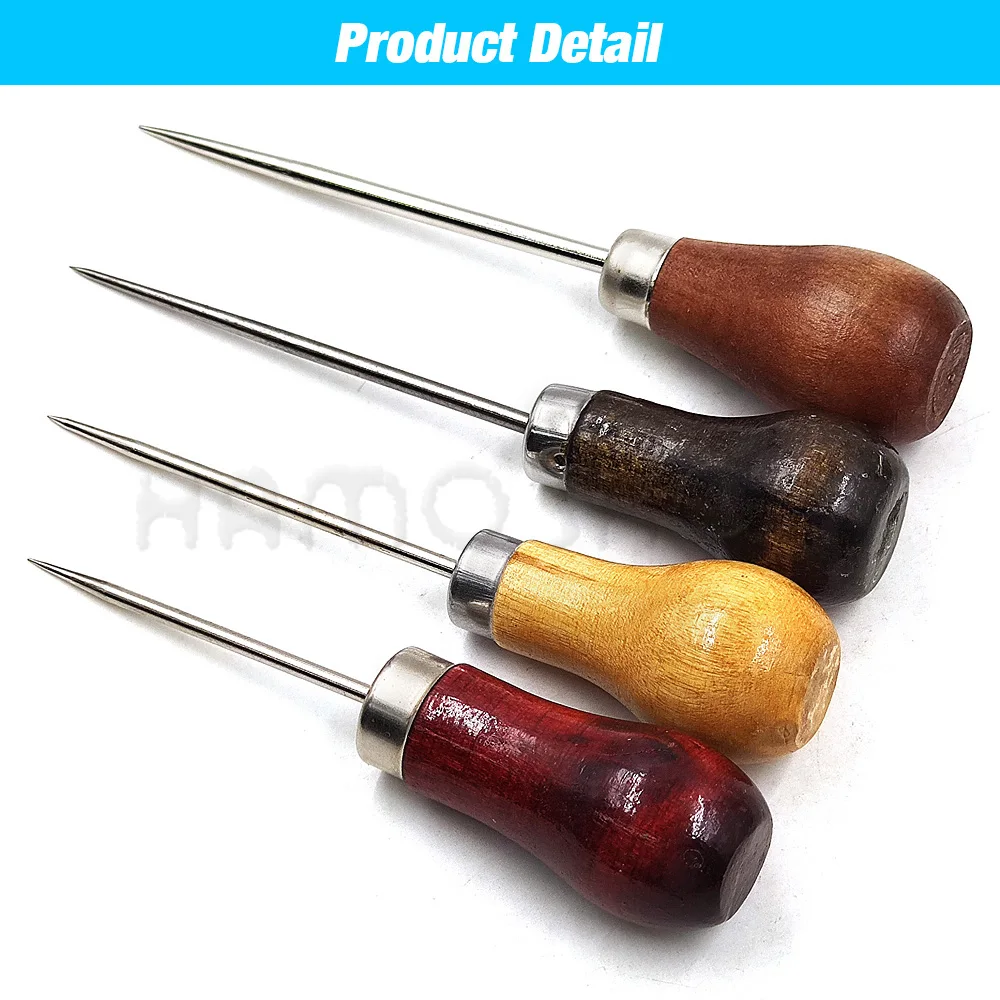 Wooden Handle Awl Sewing Stitching Tool Punching Leather Hole Puncher Awl For DIY Handmade Stitcher Needlework Shoes Repair Tool