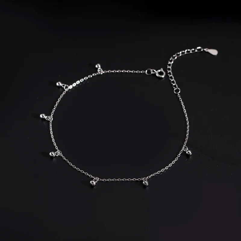 Metiseko 925 Pure Silver Anklet Silver Round Beads Pendant Anklet 2 Colors Simple Distinct Fashion for Women Party Holiday 2022