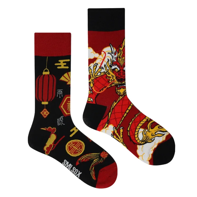 New Year\'s Series Women\'s Asymmetrical AB  New Year\'s  Christmas  Color Trendy Brand Mandarin Duck Socks Mid-Tube Sailor Moon