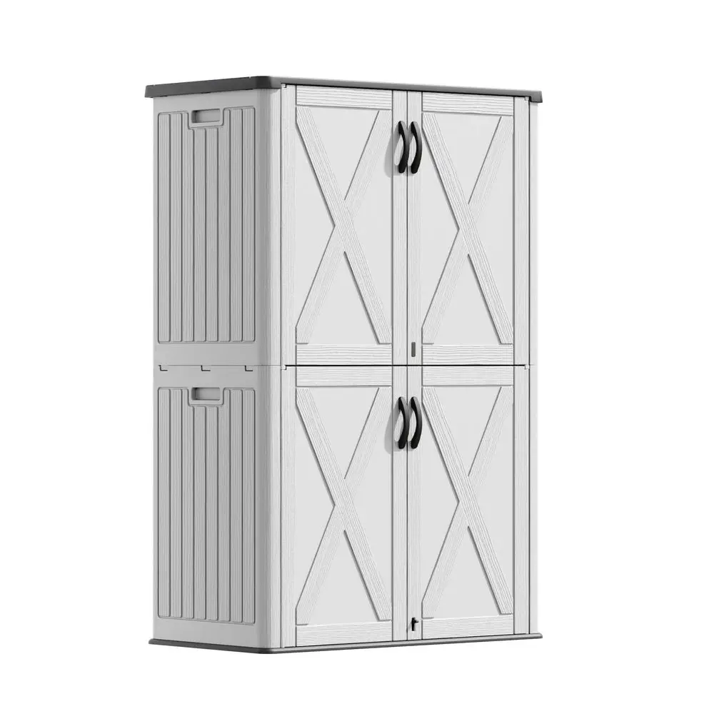 

50 Cu.ft Outdoor Storage Cabinet Vertical Resin Storage Shed Holds Patio Furniture, Pool Toys, Garden Tools White Shelf Not Inc