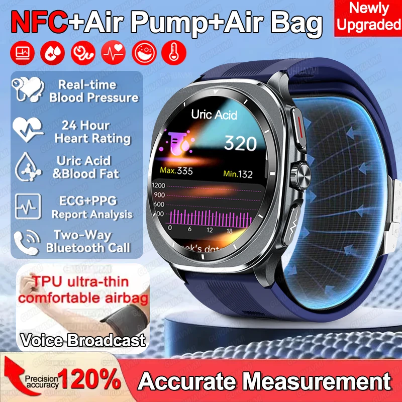 

NEW AI Diagosis ECG Detection Health Smart Watch Man Blood Pressure Blood Lipid Uric Acid NFC Air Pump Airbag smartwatches Women