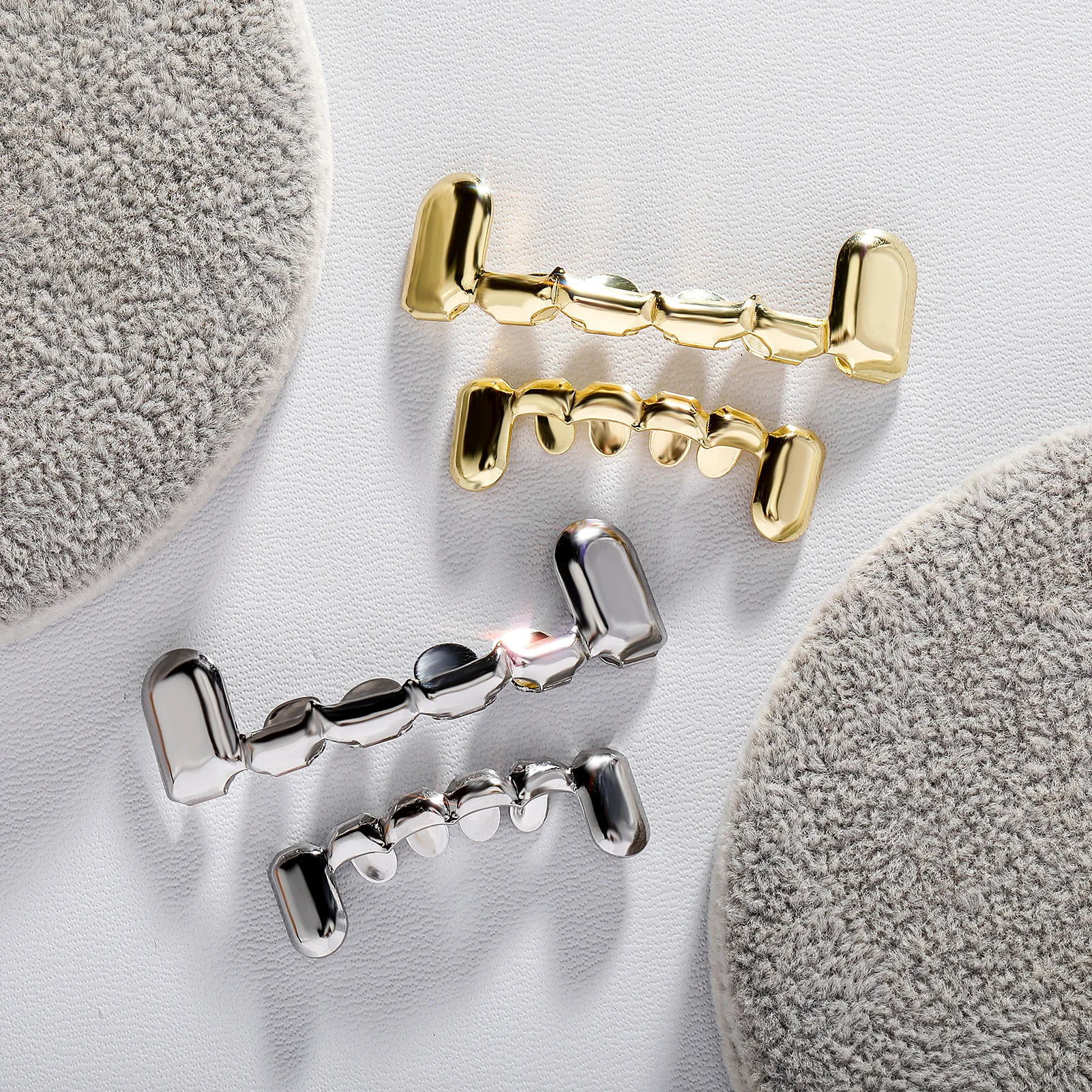 Gold Silver-Plated Hip Hop Teeth For Mouth Grillz Caps Top&Bottom Grill Set vampire teeth for Halloween Party Sets