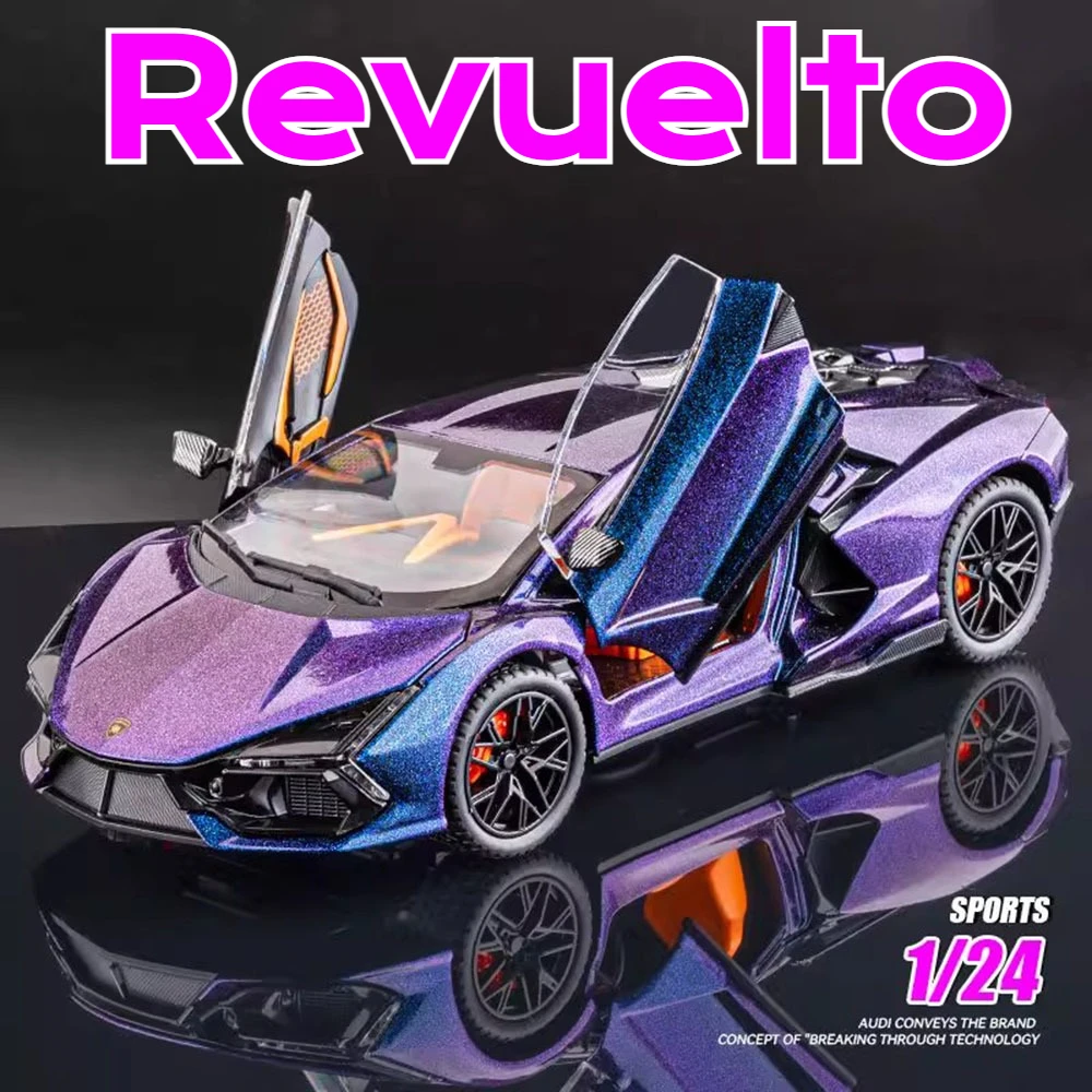 

1:24 Scale Revuelto SCV12 Toy Car Model Alloy Diecast Doors Opened Sound Light Pull Back Racing Cars Models Home Decoration