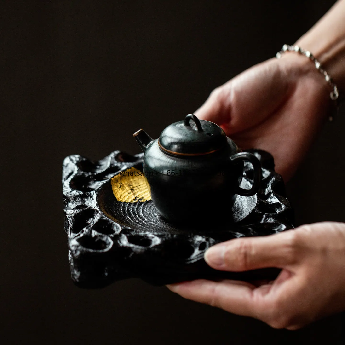 Pure Handmade Lacquer Gold Foil Ceramic Tea Bearing Dry Brewing Tea Table Pot Bearing Tray Household High-end Tea Ceremony