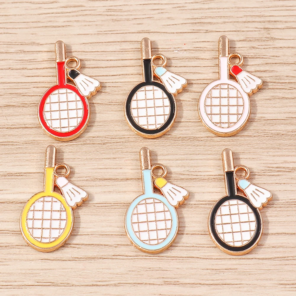 Tusember 20pcs Enamel Badminton Racket Charm Tennis Charms For Bracelet Keychain Necklace Pendant DIY Jewelry Making Accessories