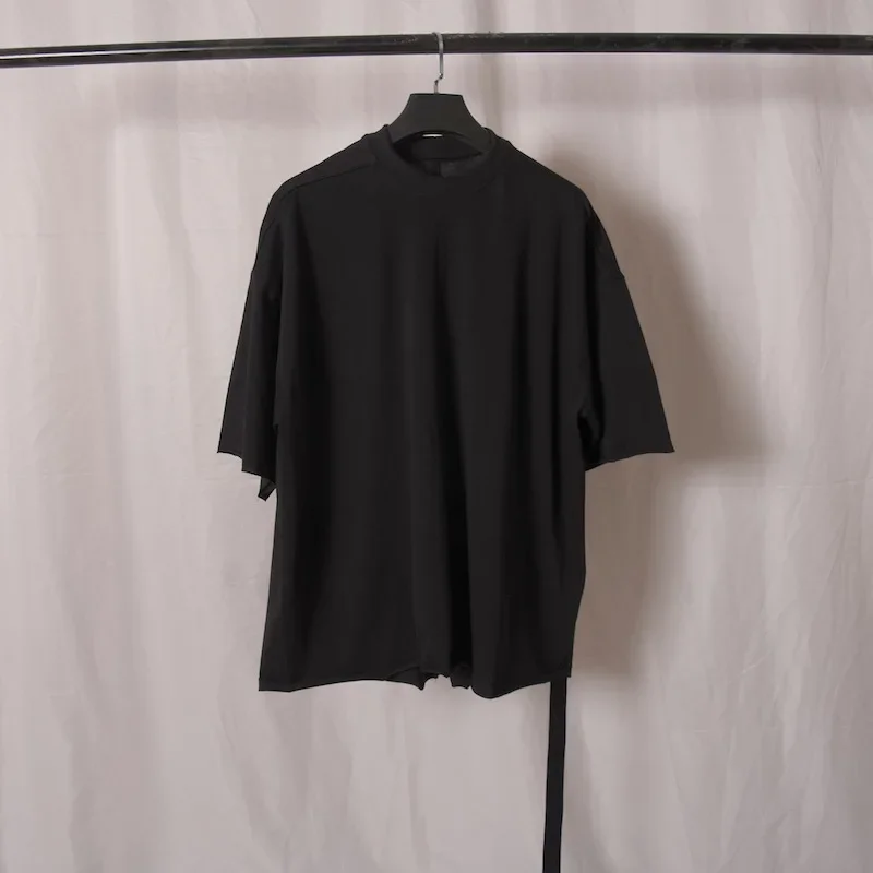 Brand R0 Men Solid Cotton Tee DRK Loose Ribbon Drop Shoulder T-shirt Trend Oversized T-shirts