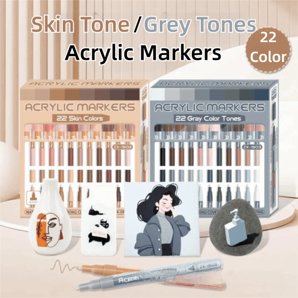 

22 Colors Acrylic Paint Pens Pro Color Series Extra Fine Tip Paint Markers Set Quick-Drying Waterproof Art Painting Markers Pens