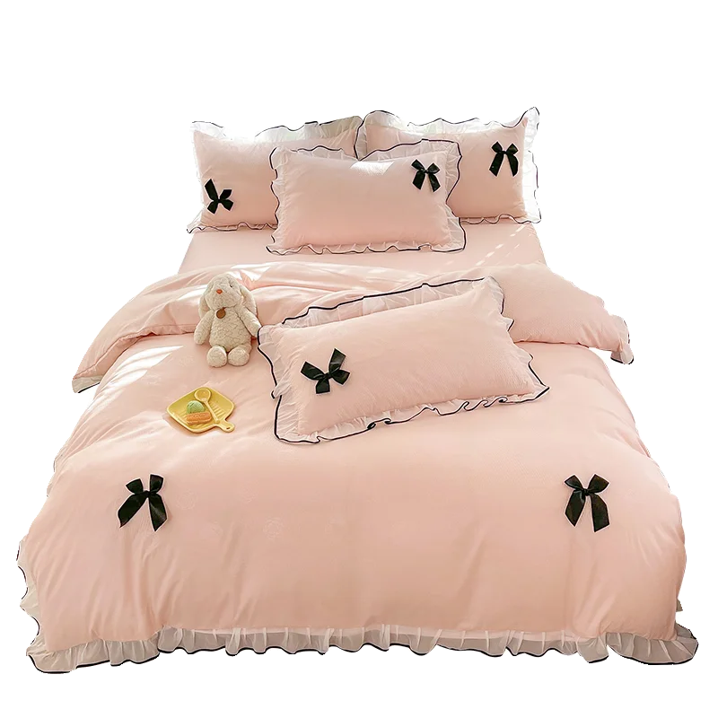 Princ Sle Bedding Set Four Pieces Pure Cotton Lace Bed Skirt Design Naked Sp Girl Heart Single Bed eet Cover Pattern