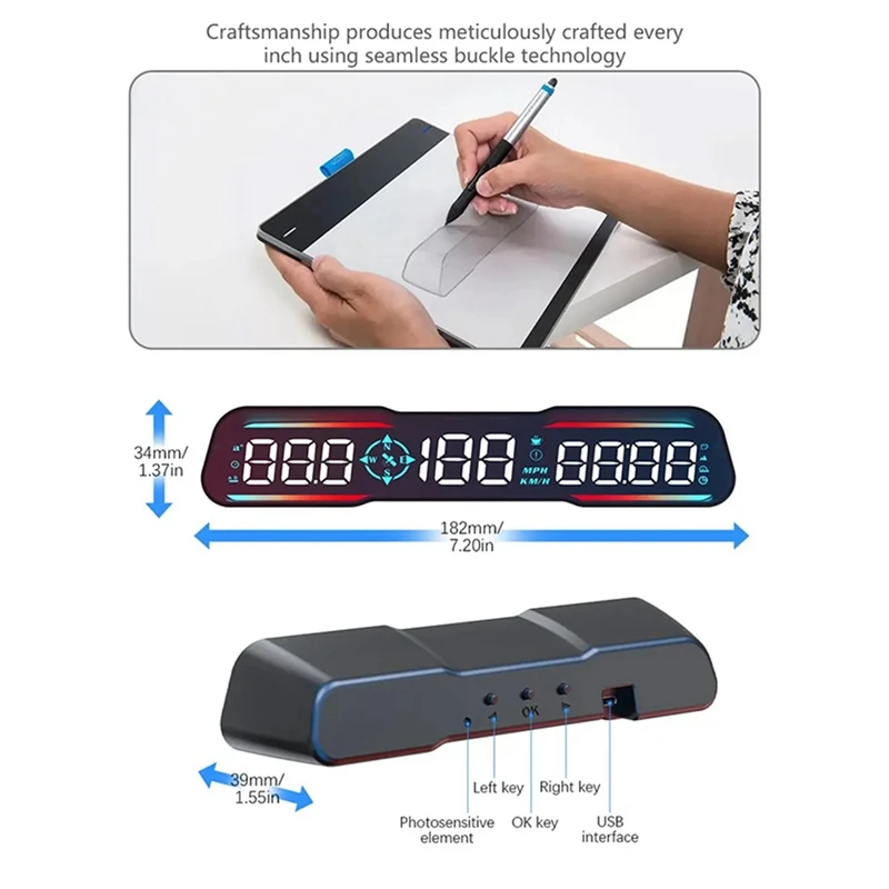 G19 Hud Head Up Display Snelheidsmeter Auto Snelheidsmeter Mph Oversnelheid Alarm Rijhoek Tijd Kompas Rijalarm