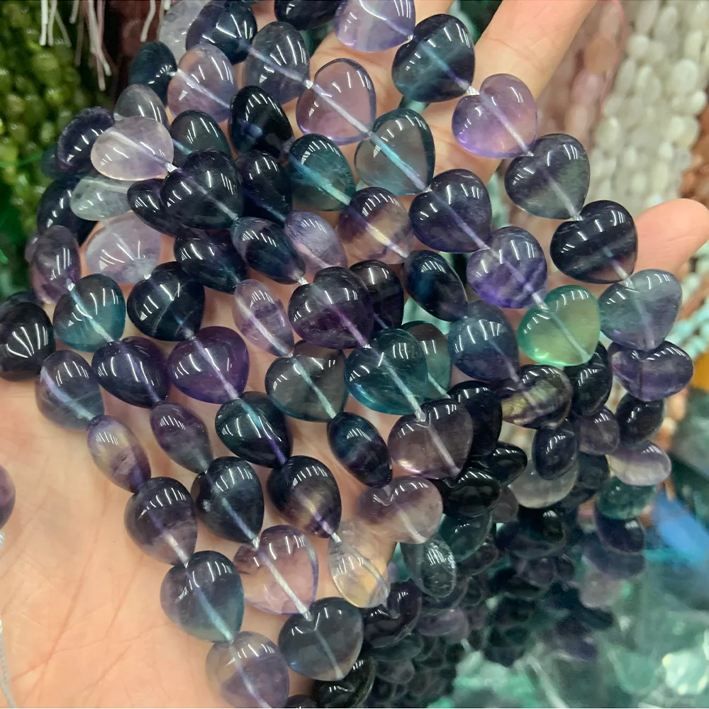 

14mm Natural Fluorite Stone Beads 15'' Heart Shape DIY Loose Beads For Jewelry Making Beads Necklace Bracelet Earring Gift