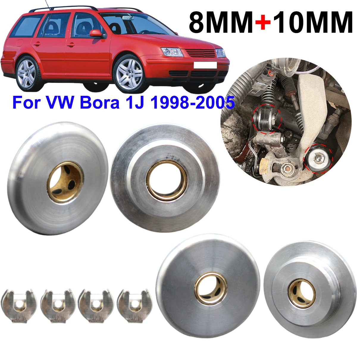 

8MM 10MM Manual Gear Shift Cable Linkage Rod Shifter Pivot Bushing W/ Lock Washer Clip Repair Kit For VW Bora 1J 1998 1999-2005