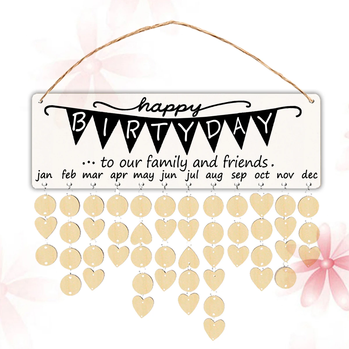 

Деревянный подвесной календарь, пеньковая веревка, деревянные чипсы, доска для напоминания о дне рождения, декор комнаты, сделай сам, отображение даты, настенное украшение, многоразовое