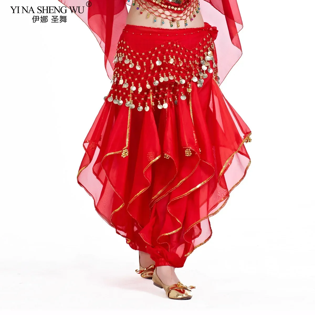 Calças de dança do ventre chiffon lanterna tribal desempenho bottoms traje de halloween calças giratórias para mulher menina (cinto não incluído)