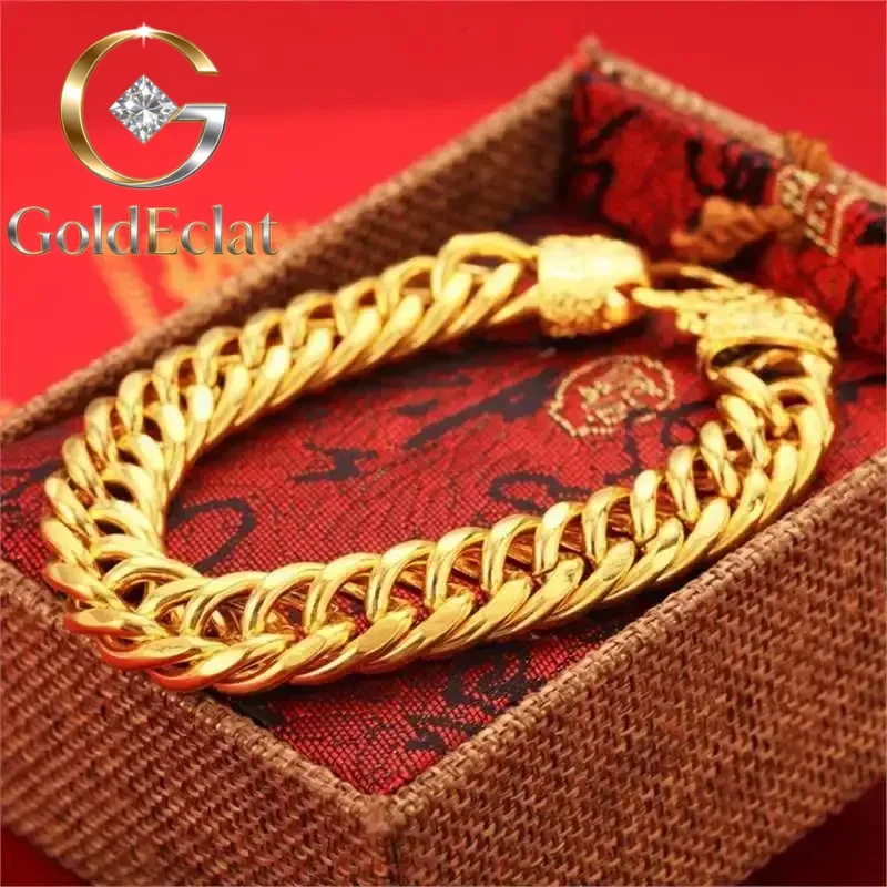 

GoldEclat 24K yellow gold 9999 real gold Bracelet Men's and Women's Gold 24K Bracelet Wealth Chengbao Boss Chain Gift for Vale