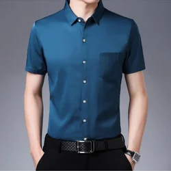 New Men's Business Casual Short Sleeved Solid Color Shirt Wrinkle Resistant Wrinkle Free Comfortable All Season Versatile Top