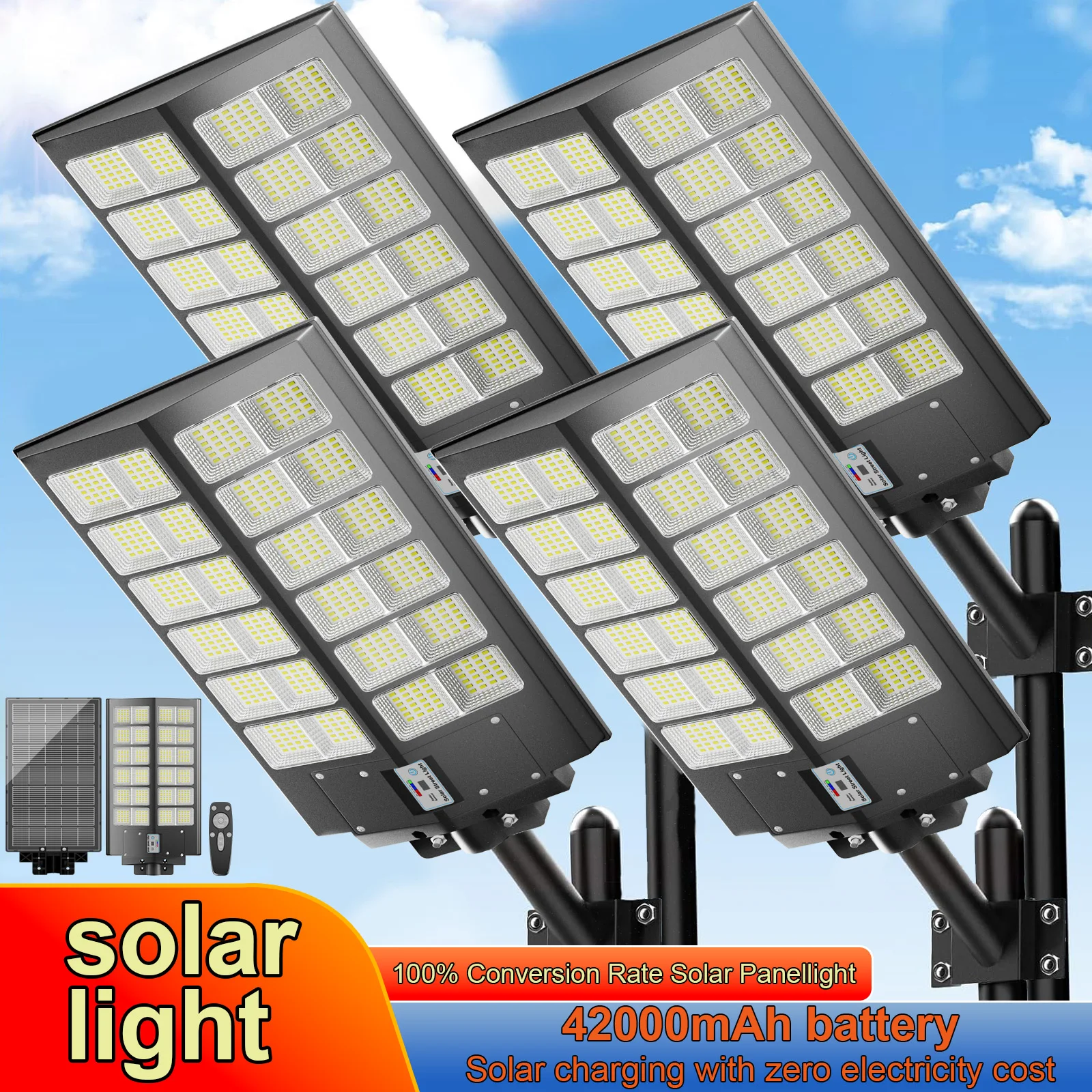 4-Pack Outdoor Solar Street Lights 6000W Automatic Sensor Lighting IP65 Waterproof Energy-Saving Eco-Friendly Suitable for Garde