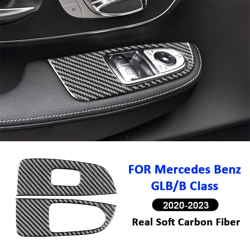 Carbon Fiber Car Power Window Lifter Switch Lock Button Control Panel Decoration Sticker For Mercedes Benz V Class 2015-2021