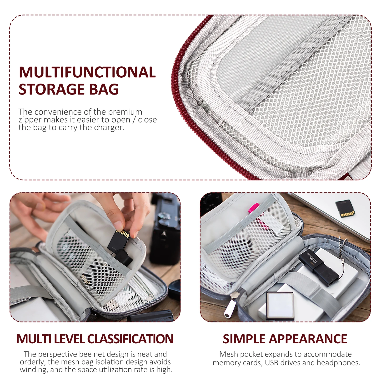 

Electronic Storage Bag ganizer Portable Data Cable Pouch Multipurpose Bag Earphone Case Mesh Pocket USB Drive Memory Card Holder