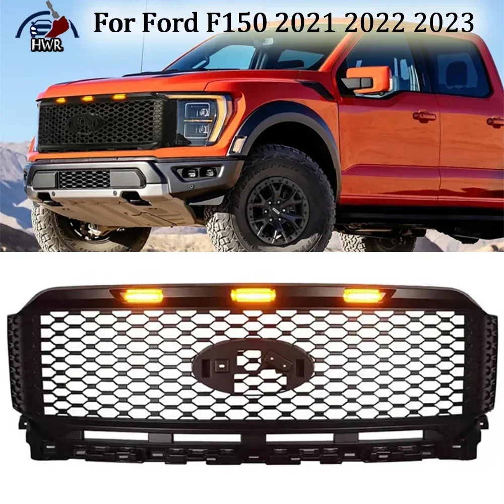 

Raptor Bodykit Parts Replace Original Front Bumper Grille With Light For Ford F150 2021 2022 2023 Car Guard Grid Racing Grille