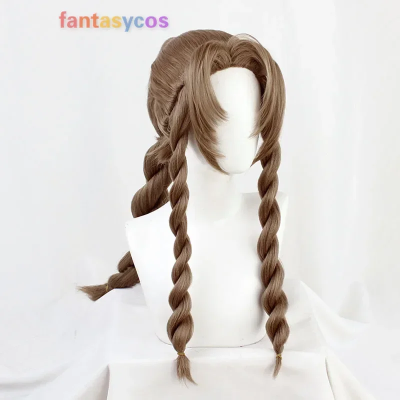 شعر مستعار تنكري طويل مضفر بني جاينسوارد ، شعر مقاوم للحرارة ، دبوس شعر بعقدة فراشية ، شعر مستعار زي ، قبعة ، FF VII 7