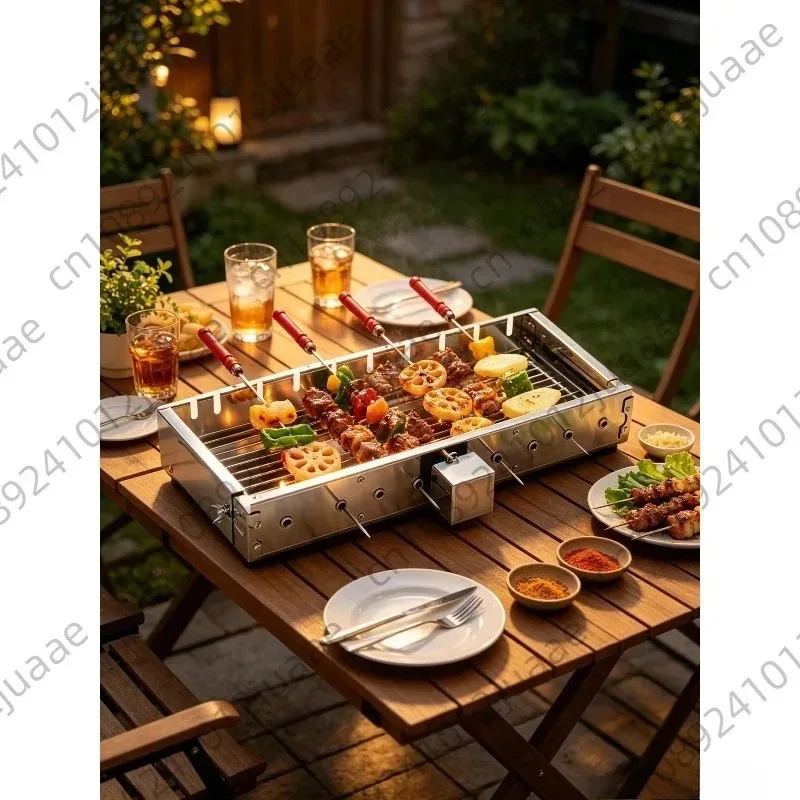 Width16Cm Automatic Barbecue Flip Shelf Adjustable Width Tumble Skewer  5V Can Be Connected To Power Bank AC and DC 50cm