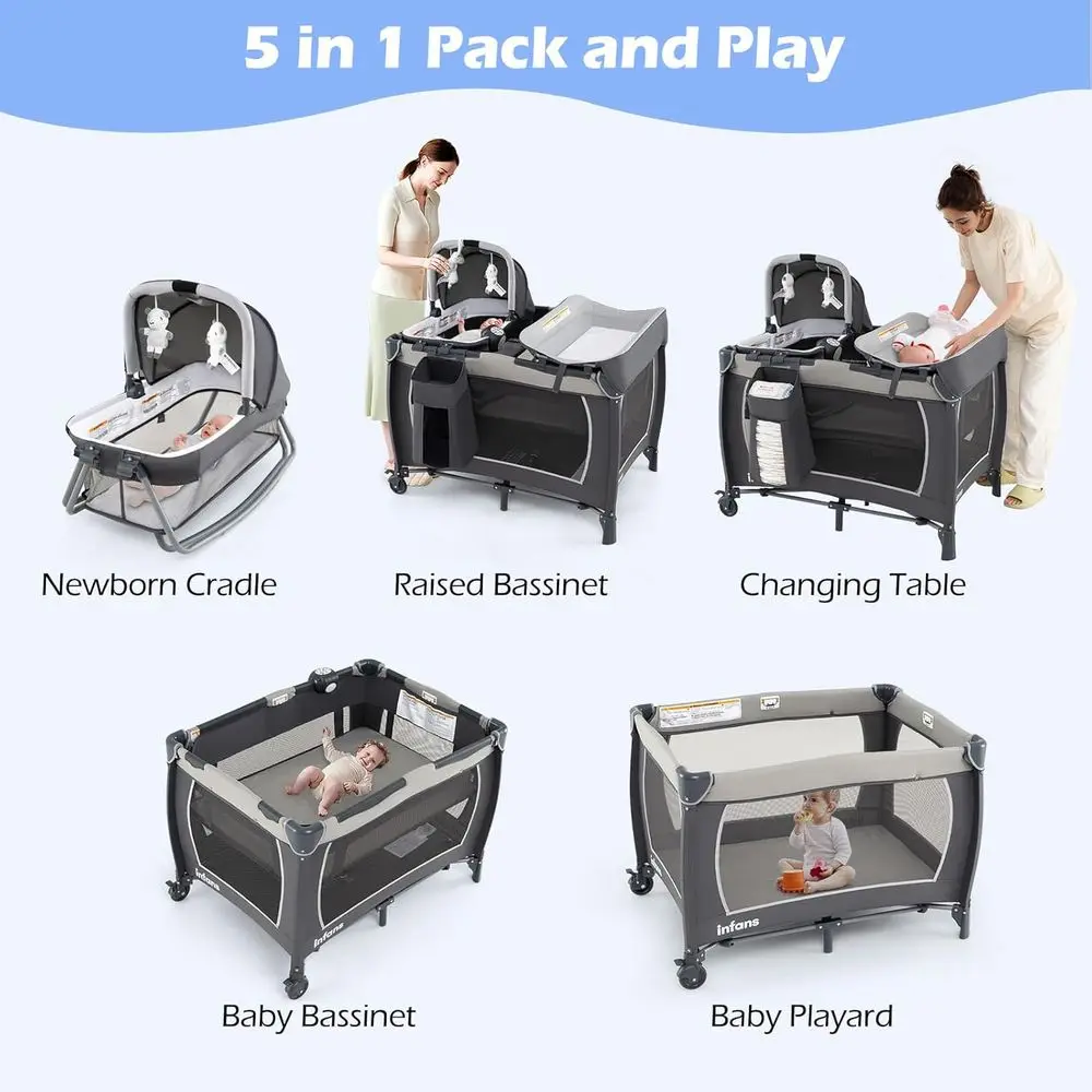 Box portatile per bambini con culla, fasciatoio, materasso e contenitore - Centro nido da viaggio