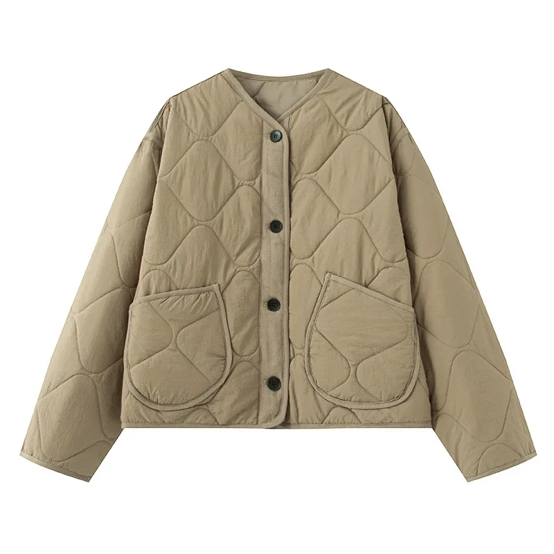 

Женская одежда 2025, новая зимняя модная повседневная однобортная хлопковая куртка с круглым вырезом и длинными рукавами, женские пальто с карманами