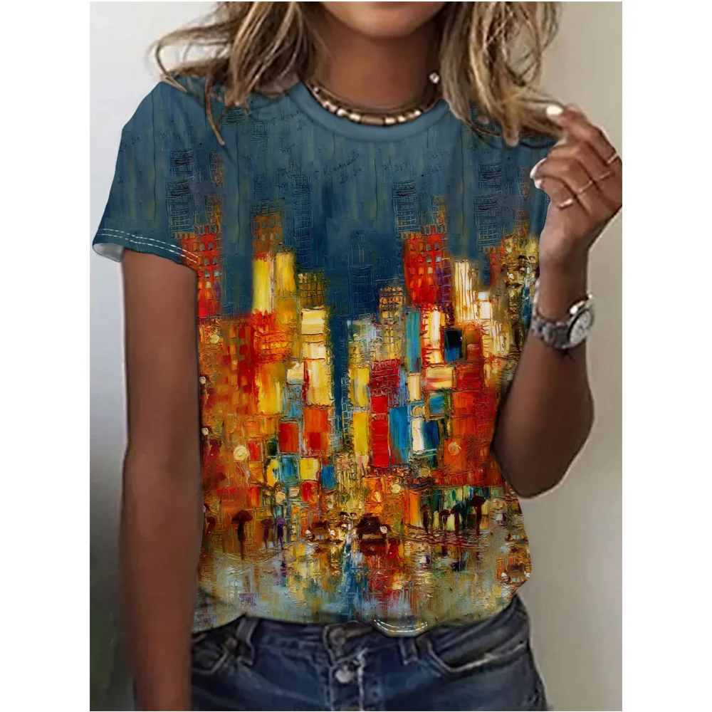 

New Abstract Oil Painting Women's T-Shirts Characters 3d Print T-Shirt Harajuku Casual Short Sleeved Oversized Female Clothing