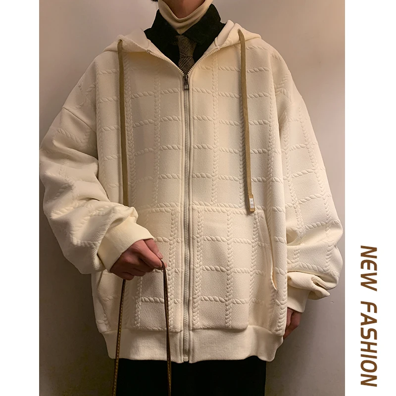 

Men's Hooded Cardigan Sweater Casual Loose Sportswear American Sle Heavyweight Jaet Premium Quali Fabric Easy Care