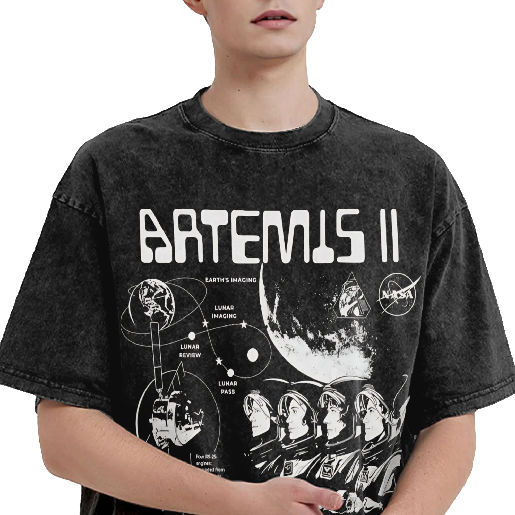 Artemis Mission To The Moon 2026 Artemis 2 T Shirt Hip Hop Washed Harajuku T-Shirts Retro for Men Women Streetwear Graphic Tees