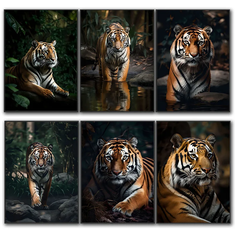 Vintage Jungle Tigers Serene Habitat Tiger Wilderness Forest  Art Poster Canvas Painting Wall Prints Picture for Room Home Decor