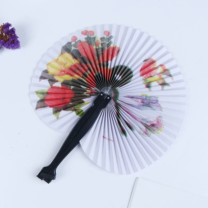 Retro Summer Handheld Fan Chinese Folding Small Round Hand Fan Printed Paper Decorative Gift Colorful Hand Fan