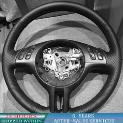 Customized Braid Car Steering Wheel Cover Wrap Anti-Slip Black Nappe Leather For BMW X5 Z3 E36 3 Series E46 5 Series E39 E53