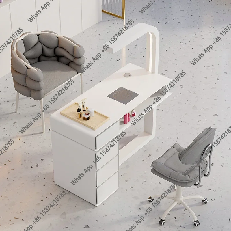 Iu Sm Cream Dust Collector Manicure Table With Lamp French Beauty Storage Nail Table Minimalist Aesthetic Table Ongle Salon Furn