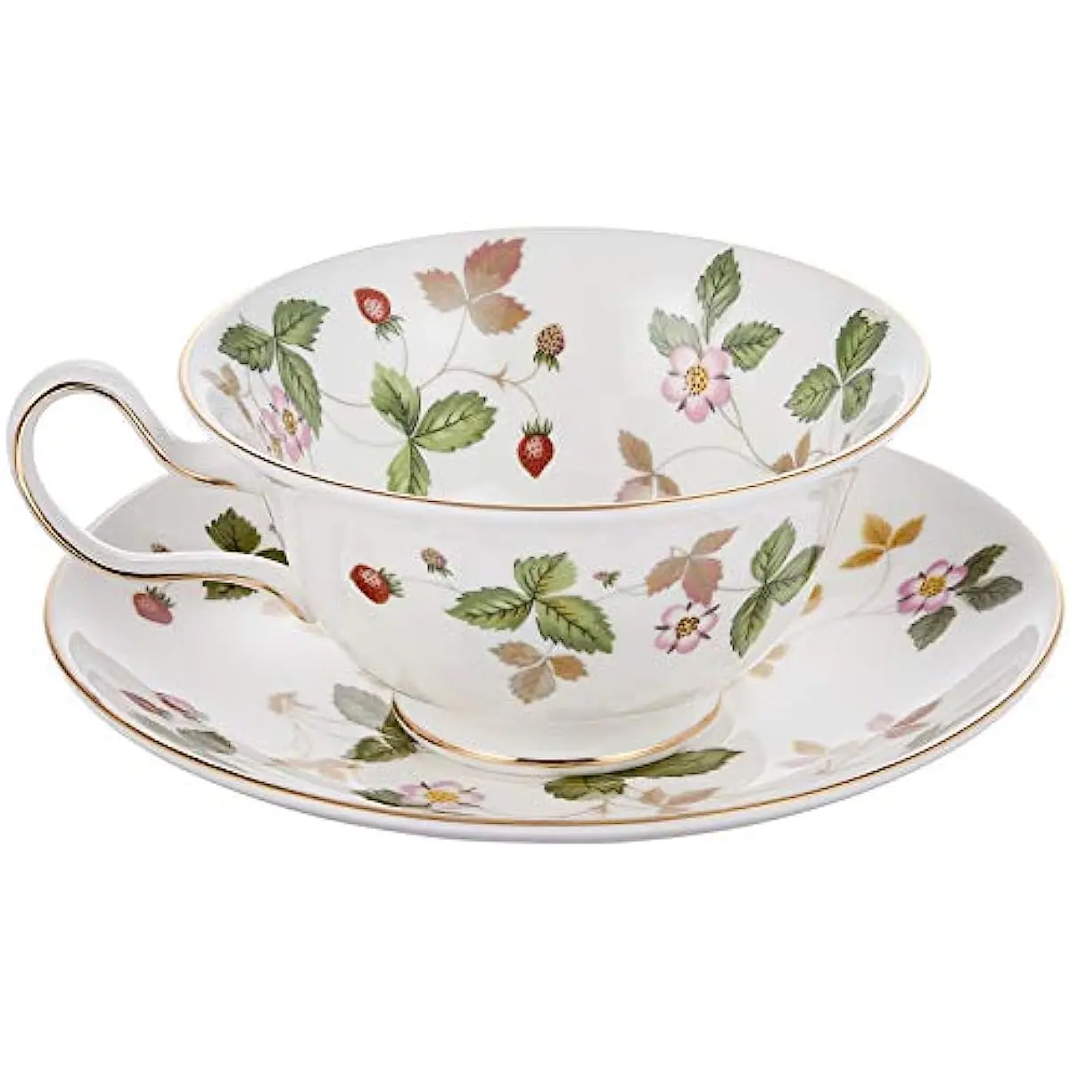 Taza y platillo de té de Wedgwood Fragaria vesca, patrón de peonía