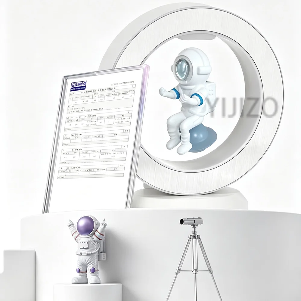 Desktop Trinket Magnetic Levitation Rotation Astronaut Model with Round Ring for Birthday Gift Festival Gift