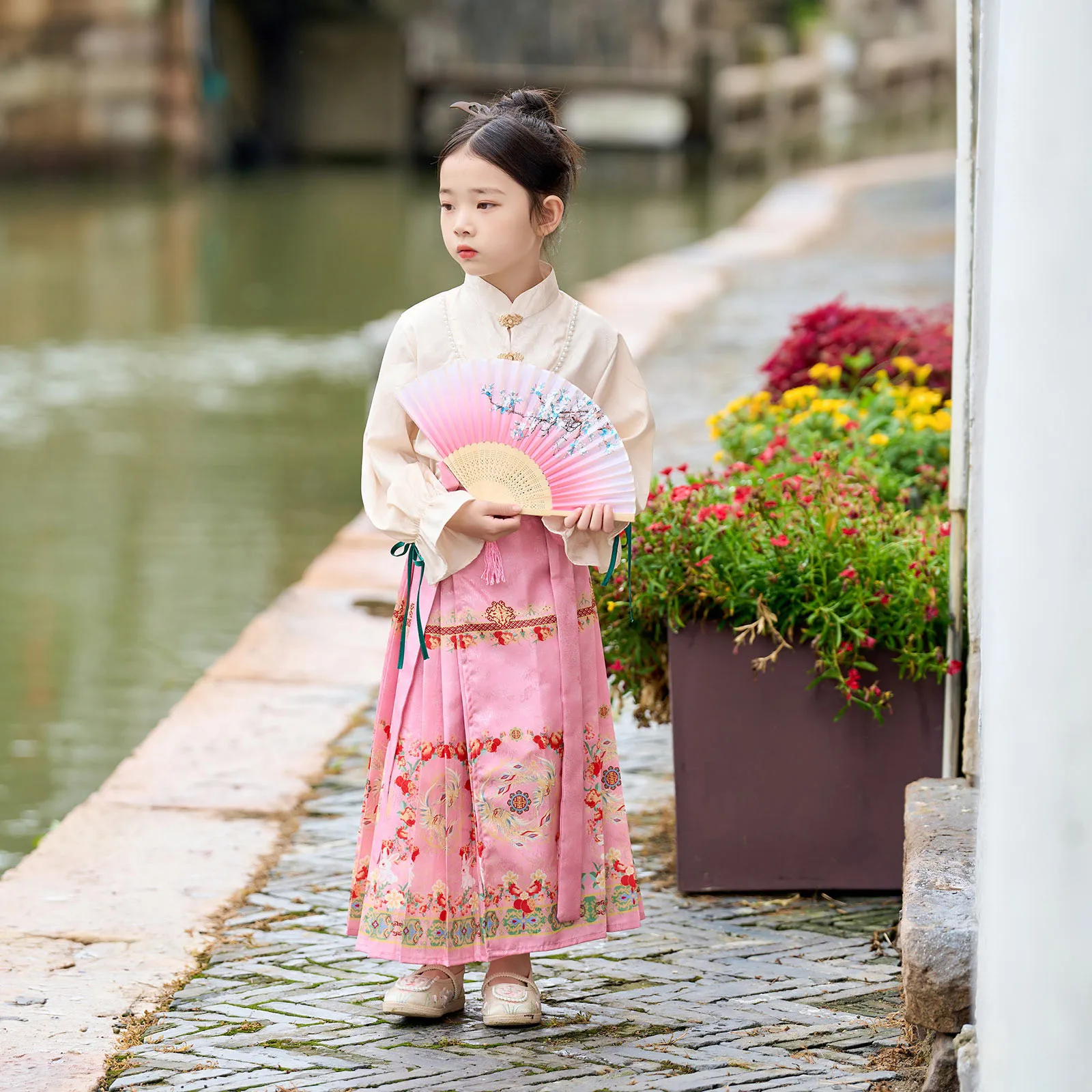 New Chinese Style Horse Face Skirt For Girls 2024 Summer Ancient Suit Thin Autumn Hanfu Children Skirts Cosplay Costumes