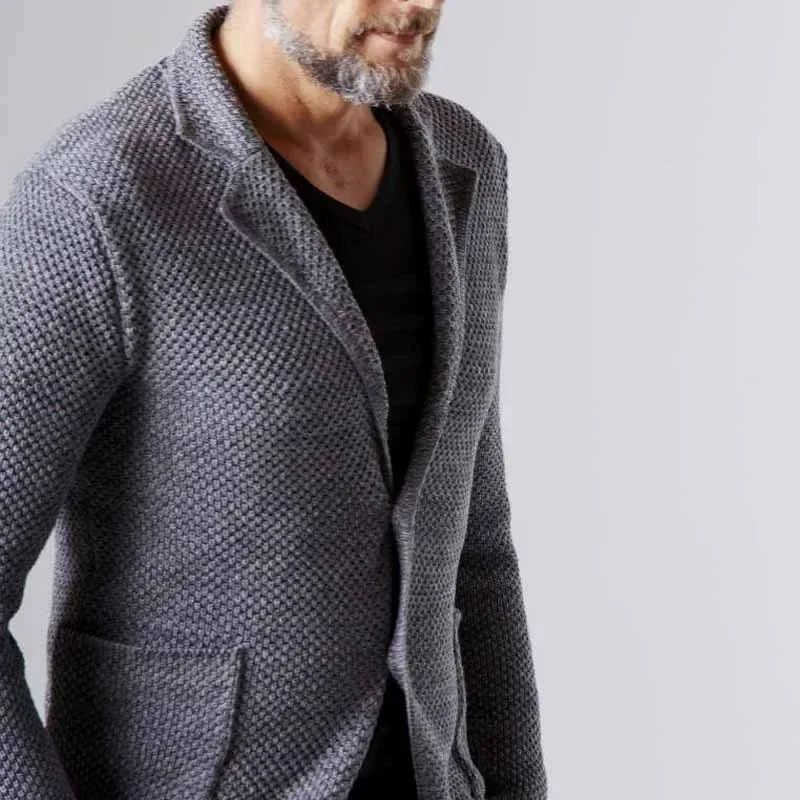 Spring Autumn Mens Vintage Buttoned Lapel Knit Jackets Casual Solid Color Textured Knitted Cardigans Men Fashion Slim Outerwear