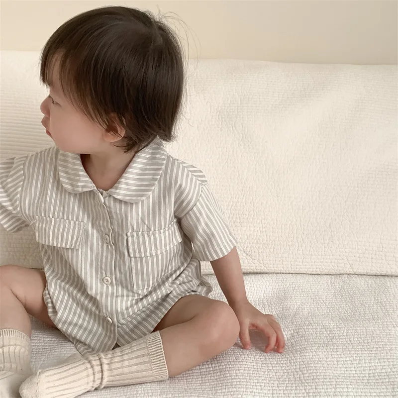 

Baby Clothes Fashion Casual Suit 2024 Summer Thin New Korean Style Baby Boys Clothes Striped Loose Breathable Cotton Suit