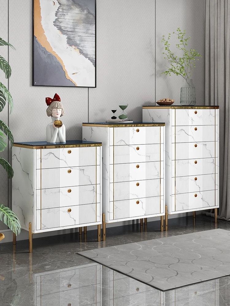 Xl Stone Plate Chest of Drawers Solid Wood Drawer Storage Cabinet Living Room Locker Multi-Functional Chest of Drawers