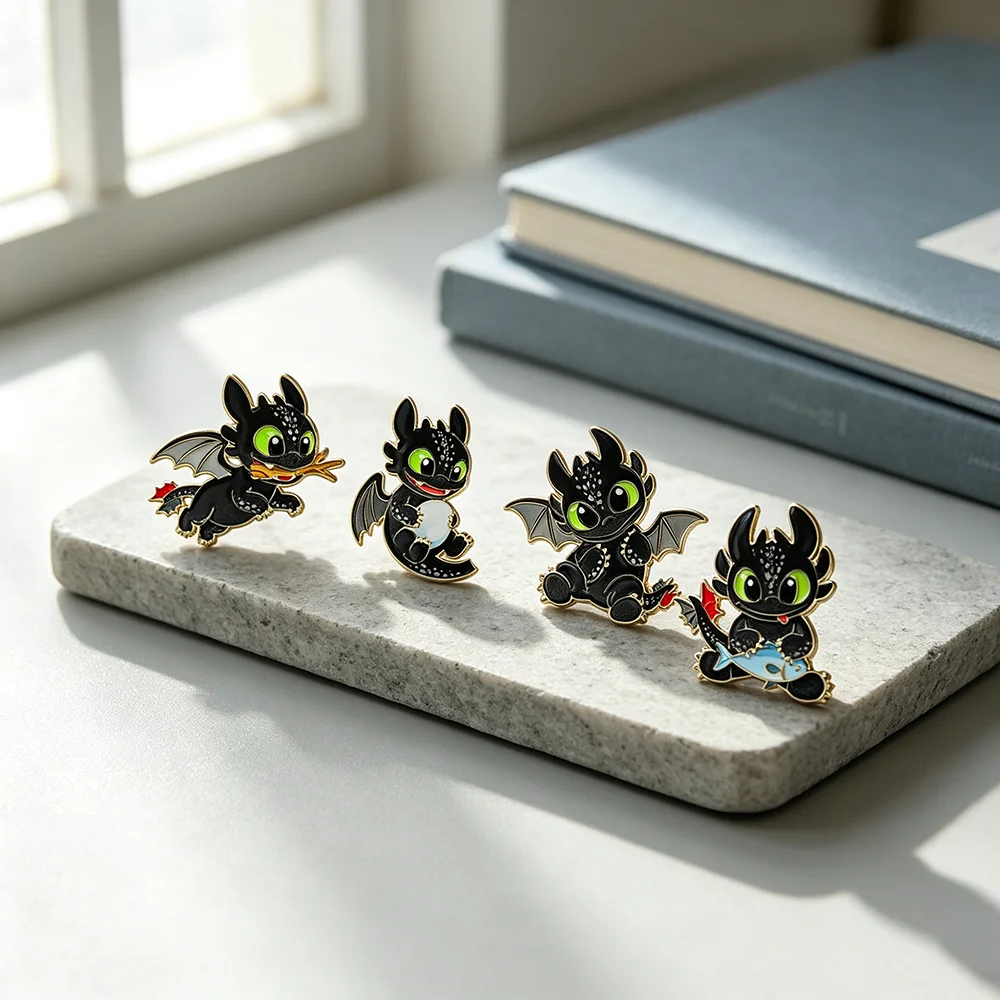 4Pcs Cartoon Black Dragon Enamel Pin Set Cute Dragon Lapel Brooches for Clothing Backpack Decor Anime Fans Gift
